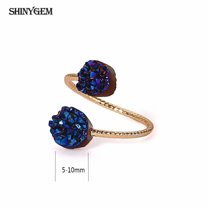 Klusterringar ShinyGem Oregelbundna Druzy Opal Vintage Gold Wire Natural Stone Justerbart Golden Wedding Engagement for Women331D