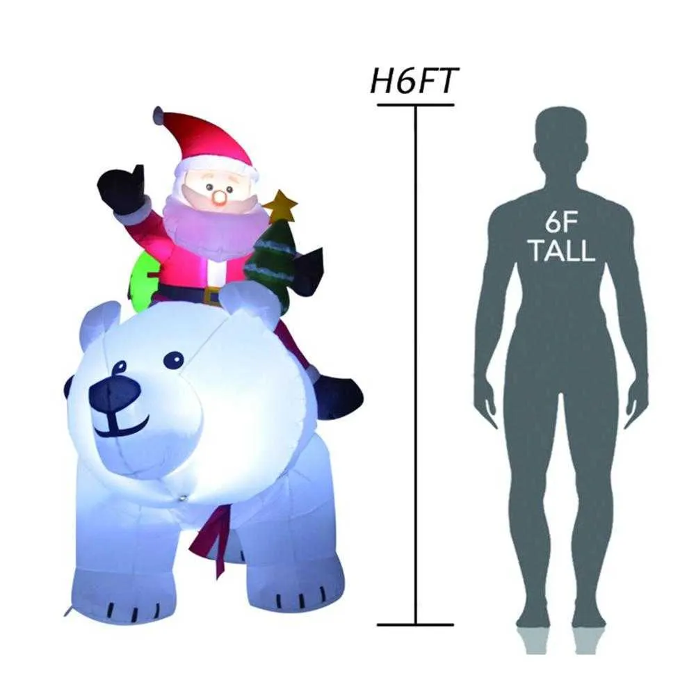 Babbo Natale gonfiabile gigante che cavalca l'orso polare 6 piedi Gonfiabile natalizio che scuote la testa della bambola Decorazione natalizia interni ed esterni H1209s