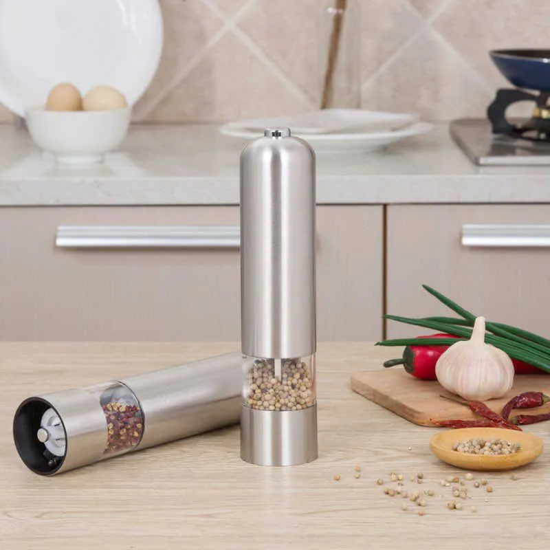 Stainless Steel Electric Seasoning Grinder Pepper Salt & Mill Kitchen Tools Accessories for Cooking 210712