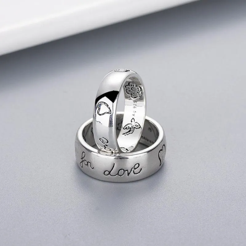 Band ring Vrouwen Meisje Bloem Vogel Patroon Ring met Stempel Blind voor Liefdesbrief mannen Ring Cadeau voor Liefde Paar sieraden w2942490