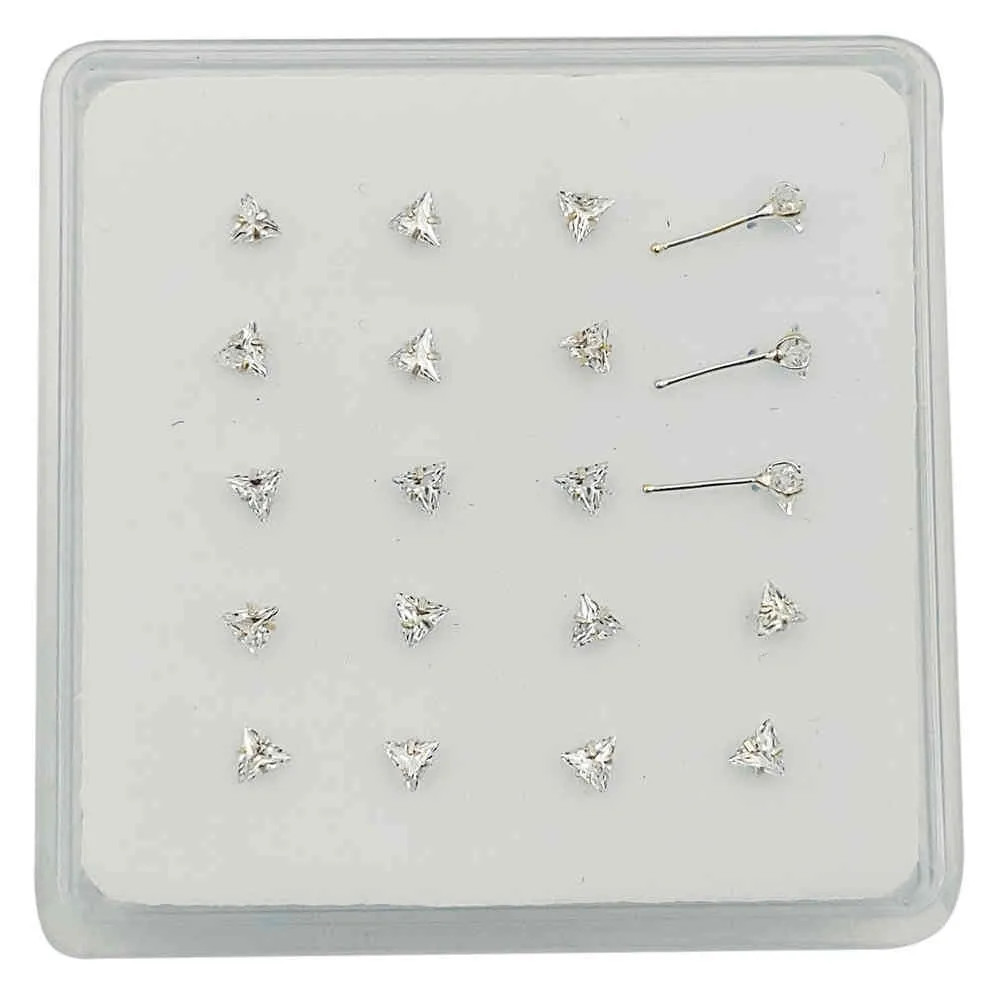 925 argent sterling 3 mm Trangle transparent en zircone en zircone bijoux de bijoux de nez pack7127915