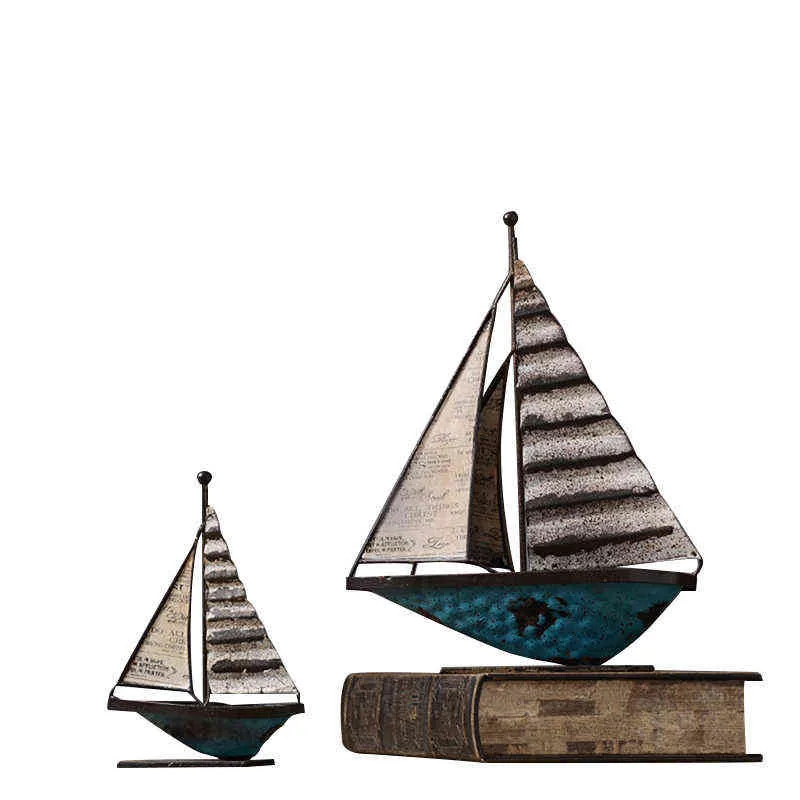 Home Decor Retro Sailboat Model Figurines For Interior Living Room Office Decoration Ornaments Iron Boat Figurine Sculpture Gift 2276G