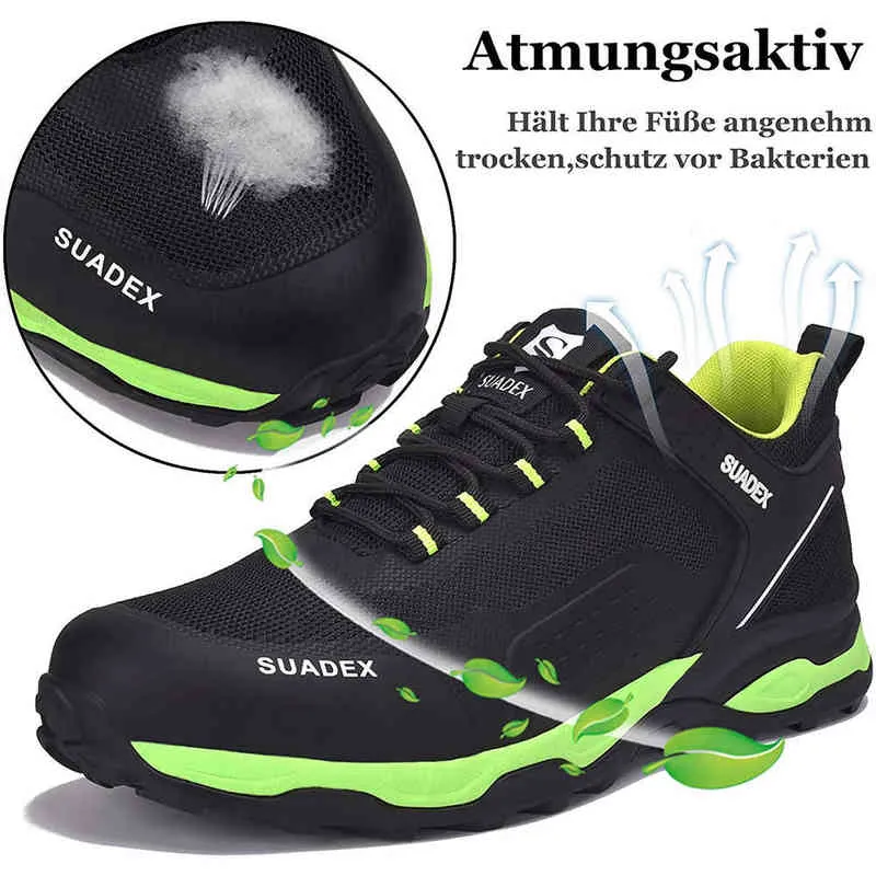 Suadax Säkerhetsskor Män Anti-Smashing Steel Toe Boots Förstörbara Arbete Sneakers Andas komposit SEK Storlek 37-48 211217
