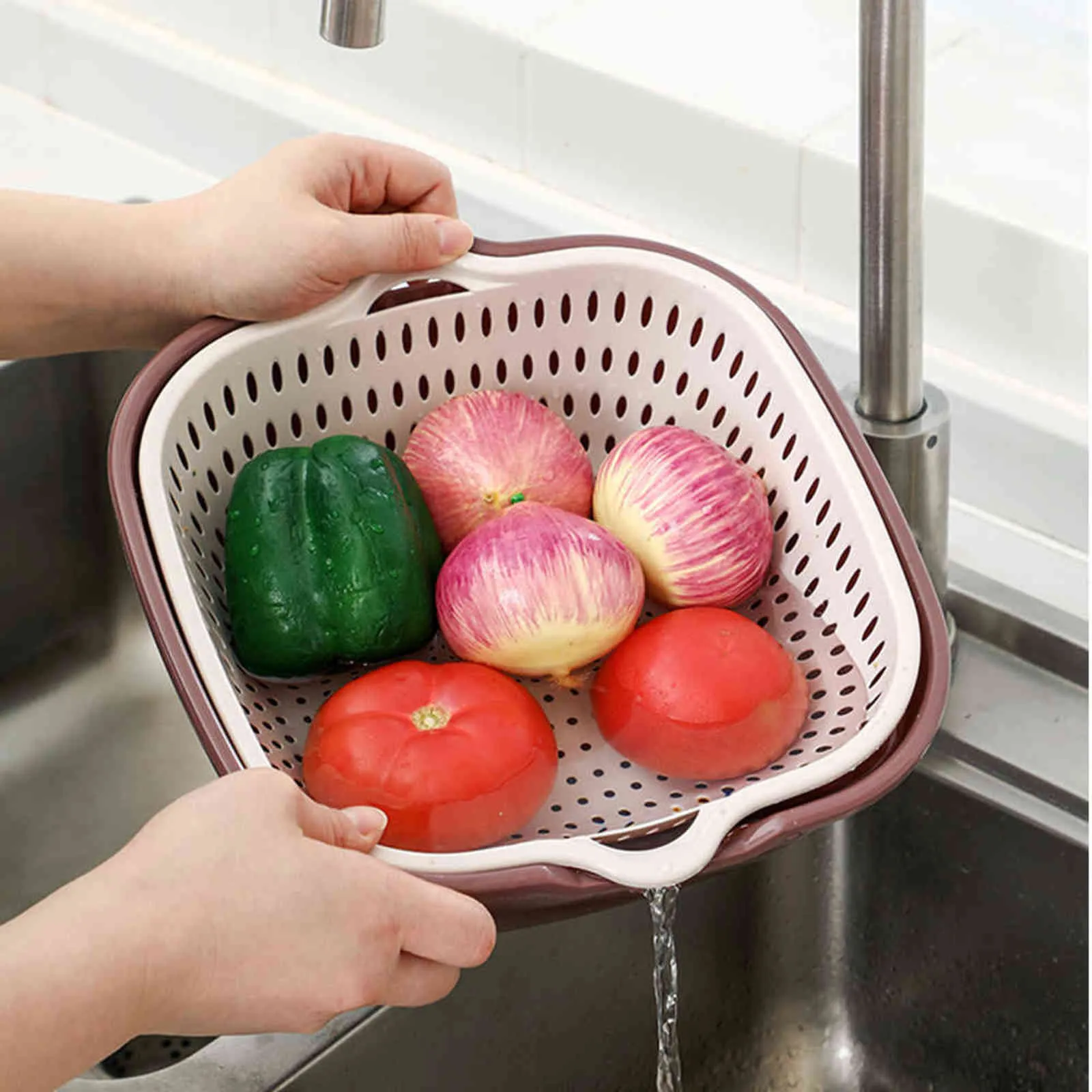 6-Piece Kitchen Multifunctional Drain Basket PP Material Household Fruit Vegetable Washing Strainer Storage Tools 211109