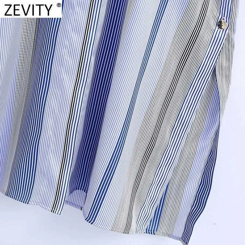 Zevity Kobiety Vintage Kontrast Paski Drukowanie Pojedyncze Koszula Single Sukienka Office Lady Chic Side Split Sashes Vestido DS8207 210603