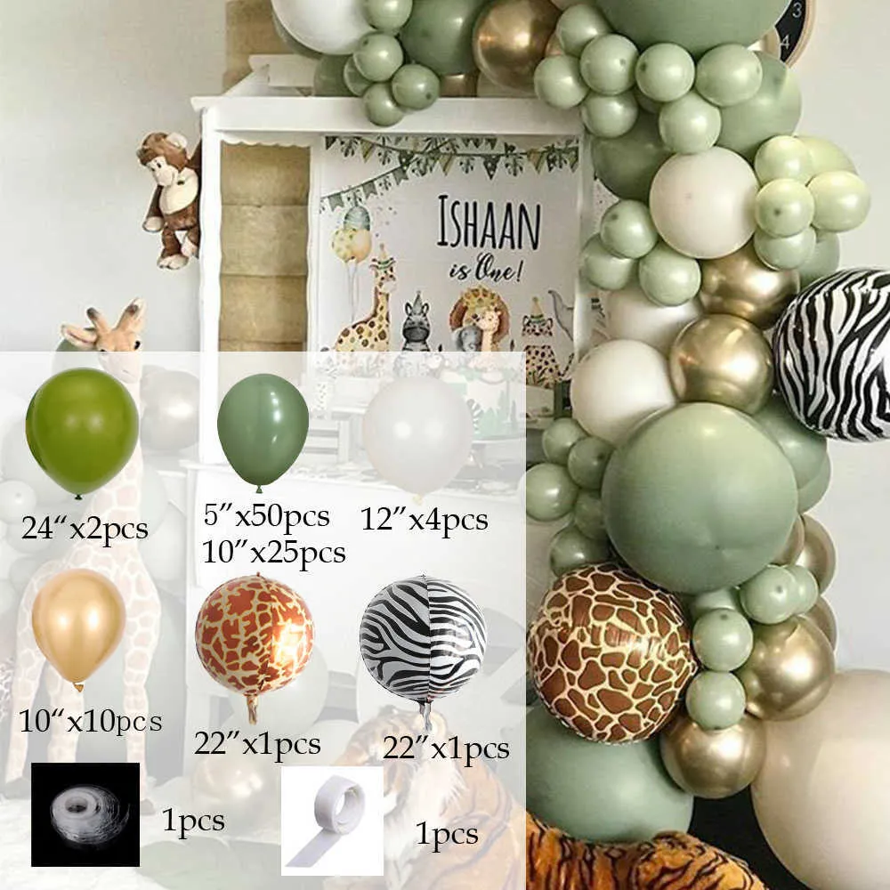 Avocado Green Balloon Garland Arch Kit Ballon Métallique Or Globos Jungle Thème Baby Shower Enfants Anniversaire Fête Décor 210626