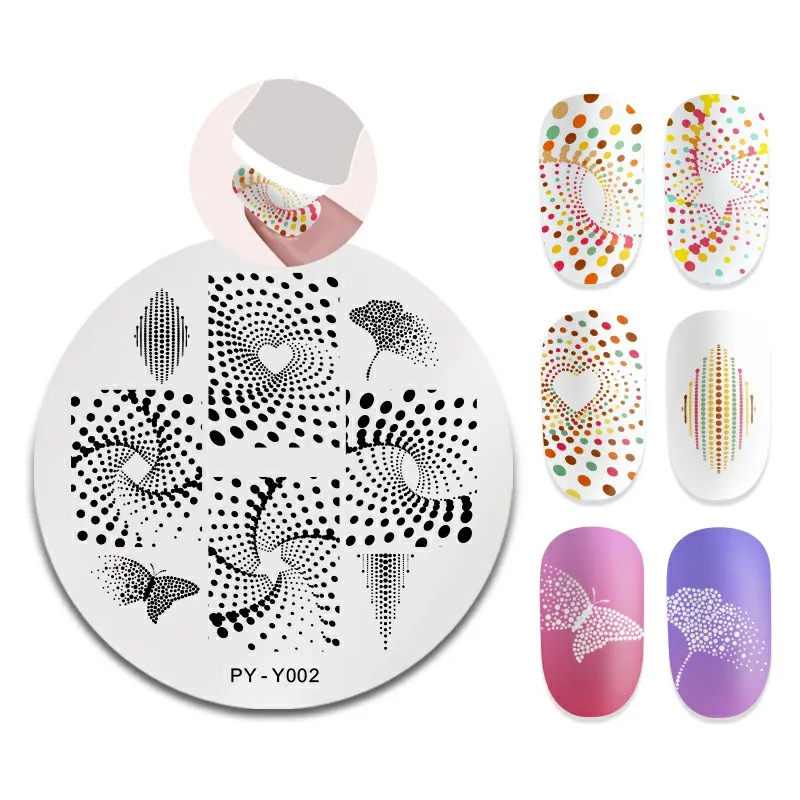 QualityPICT YOU Nail Stamping Plates Round Stainless Steel Geometric Butterfly Image Design Stamp Template DIY Nail Art Tools Y002