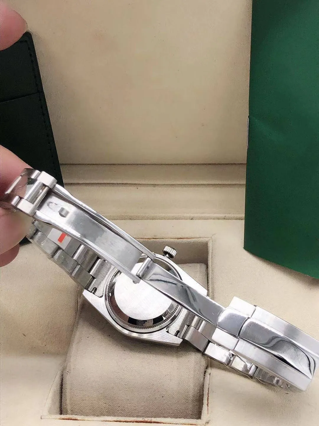 Högkvalitativ 31 mm mode rosguld damklänning titta på safir mekaniska automatiska kvinnors klockor rostfritt stål armband handband335a