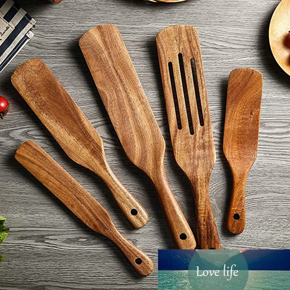 Set di utensili da cucina in legno Set da cucina in legno di acacia Utensili da cucina in legno antiaderenti Spatola Spatola in legno scanalato287p