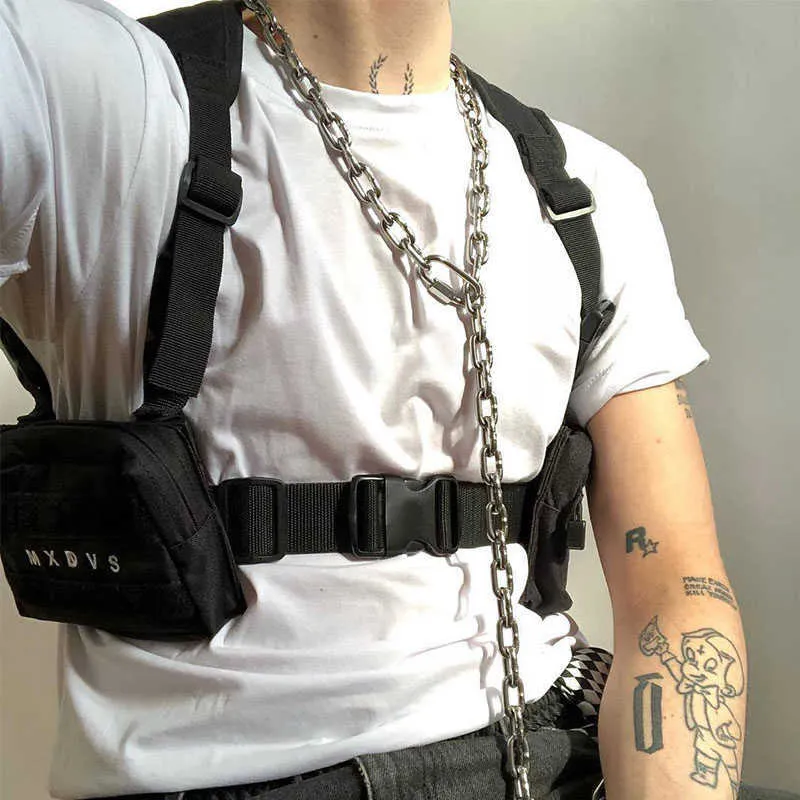 Unisex Black Chest Rig Bag Streetwear Tactical Vest Hip-hop s Fashion Tactics Waist Pack Woman Functional Square 211006276E