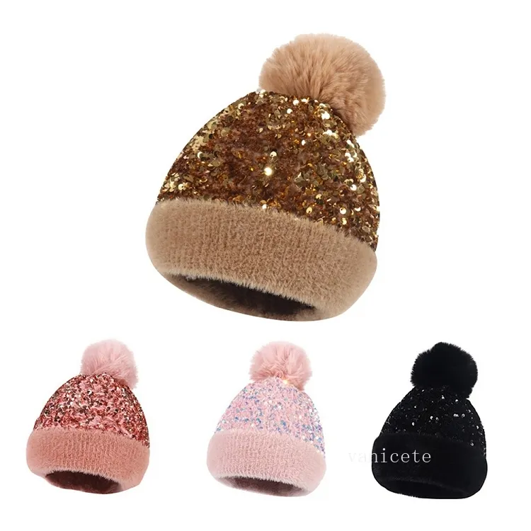 Party Hats Winter Plus Sequins Knitted Hats For Women Beanie Hat Unisex Elastic Warm Hip Hop Cap Soft Baggy Bonnet T2I53269