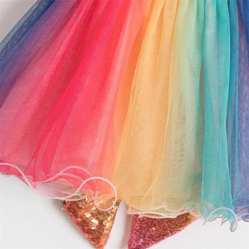 Le ragazze con paillettes sfumate vestono i vestiti bambini senza maniche estivi le ragazze Abiti da ballo bambini con abito da ballo arcobaleno feste da principessa Q0716