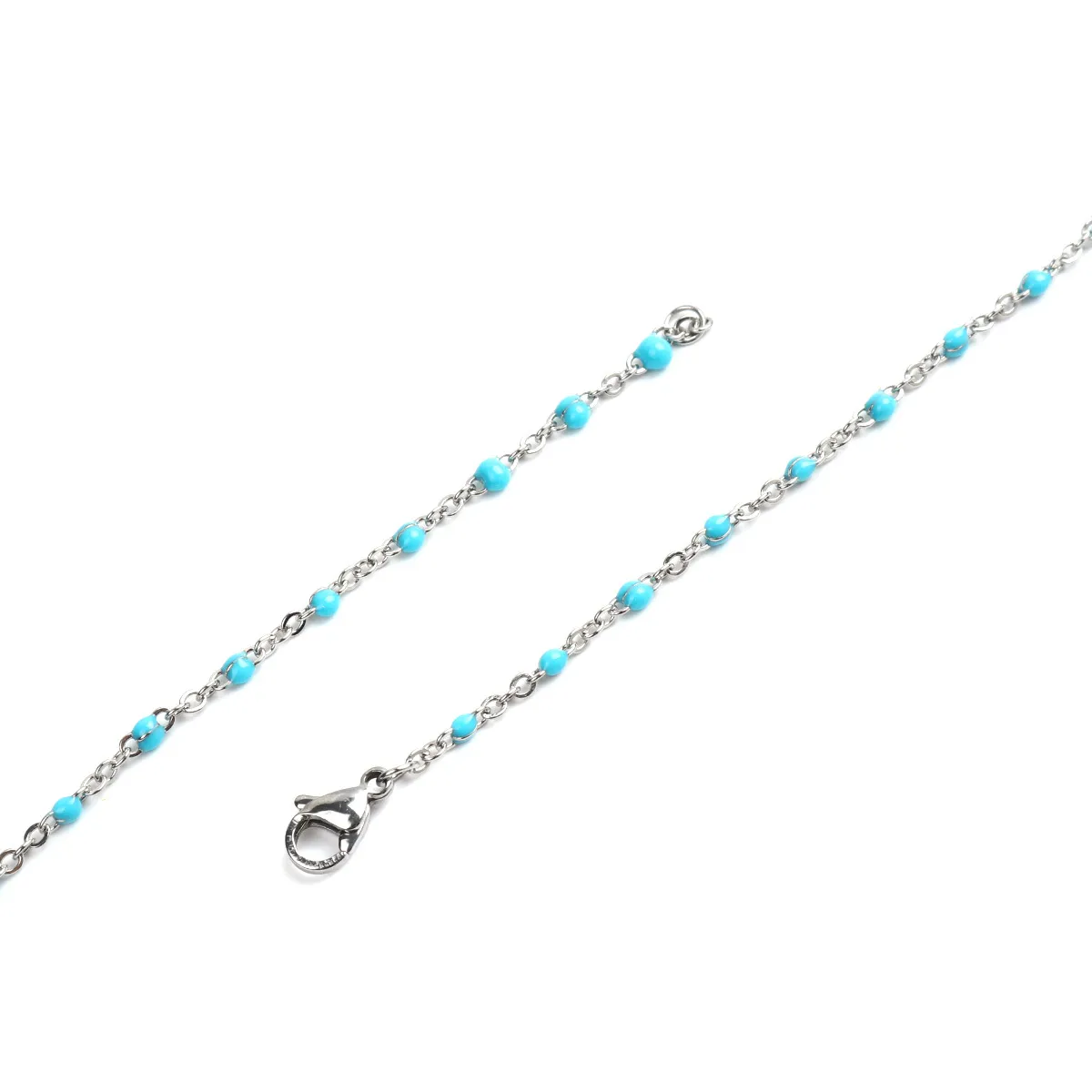 304 Stainless Steel Link Cable Chain Necklace Silver Color Neckalce Mixed Enamel Jewelry 50cm19 5/8" long, 