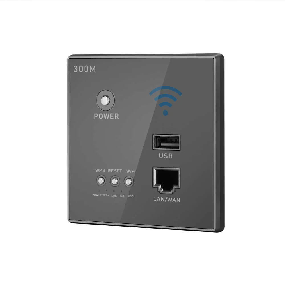 WiFi Router 300Mbps 220V Power Ap Relé Smart 2.4GHz Repetidor Sem Fio Extensor em Roteadores de Parede Painel Embutido Tomada USB RJ45 210607