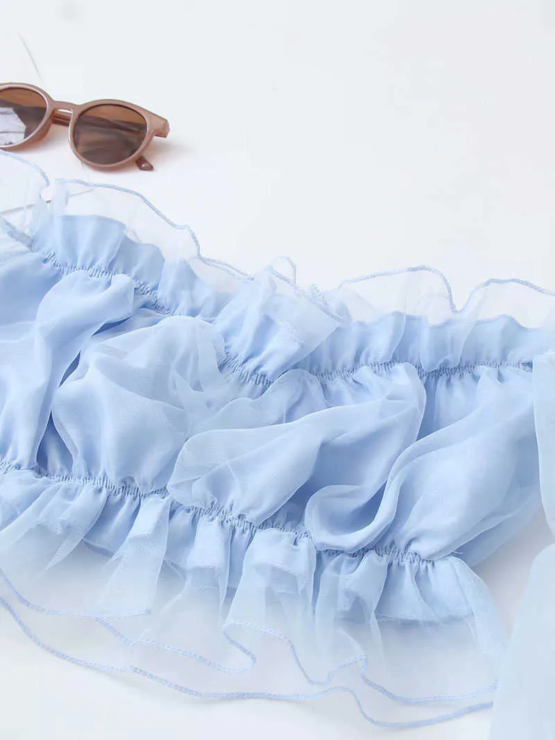 [DEAT] Summer Fashion Solid Color Slash Neck Flare Sleeve Net Yarn Thin Temperament Elegant Women Shirt 13Q377 210527