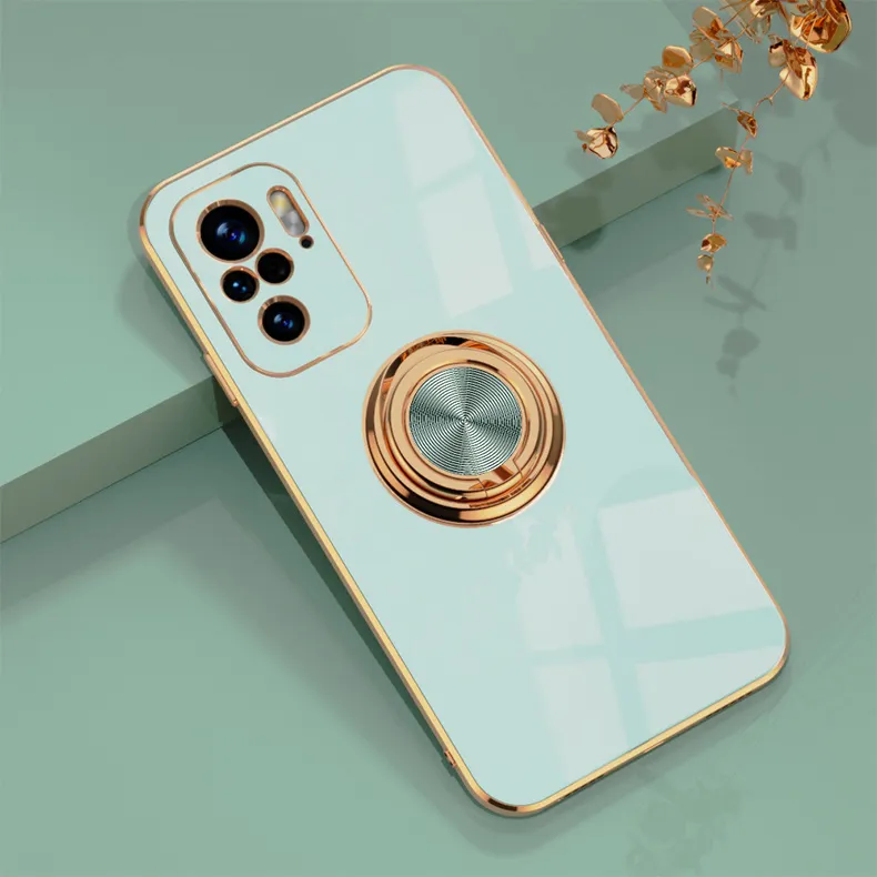 Plating Soft Silicone Phone Case för Xiaomi RedMi Not 11 10 9 Pro 10s MI 11T 11Lite POCO F3 Magnetisk ringhållare