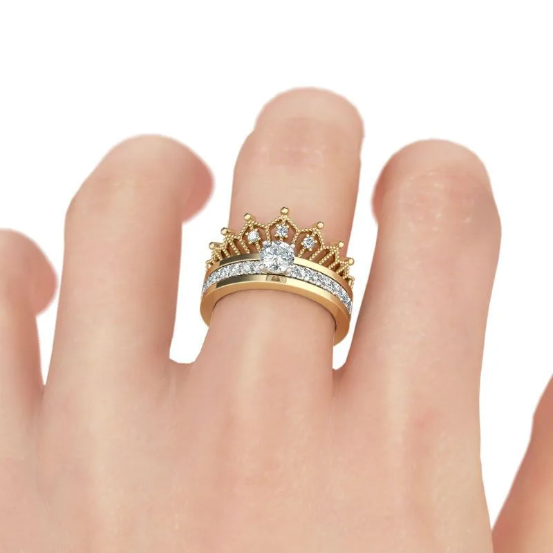 Krone CZ Ringe für Frauen Verlobungsringe Liebe Fingerring 2 TEILE/SATZ Kubikzircon Diamant Ehering Ringe Schmuck Jubiläumsgeschenk