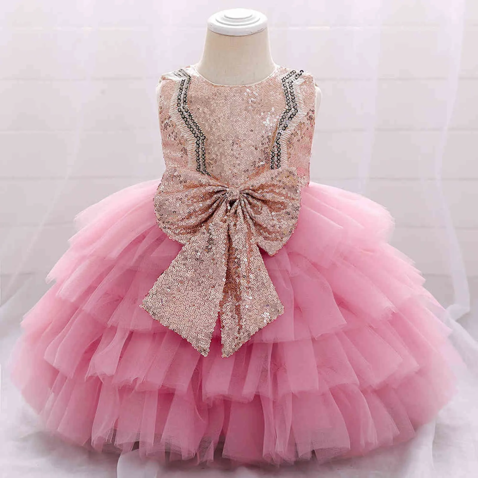 2021 Infantile Bébé Filles Paillettes 1er Anniversaire Robes Robes De Baptême Bébés Baptême Vêtements Tutu De Bal Grand Arc Princesse Robes G1129