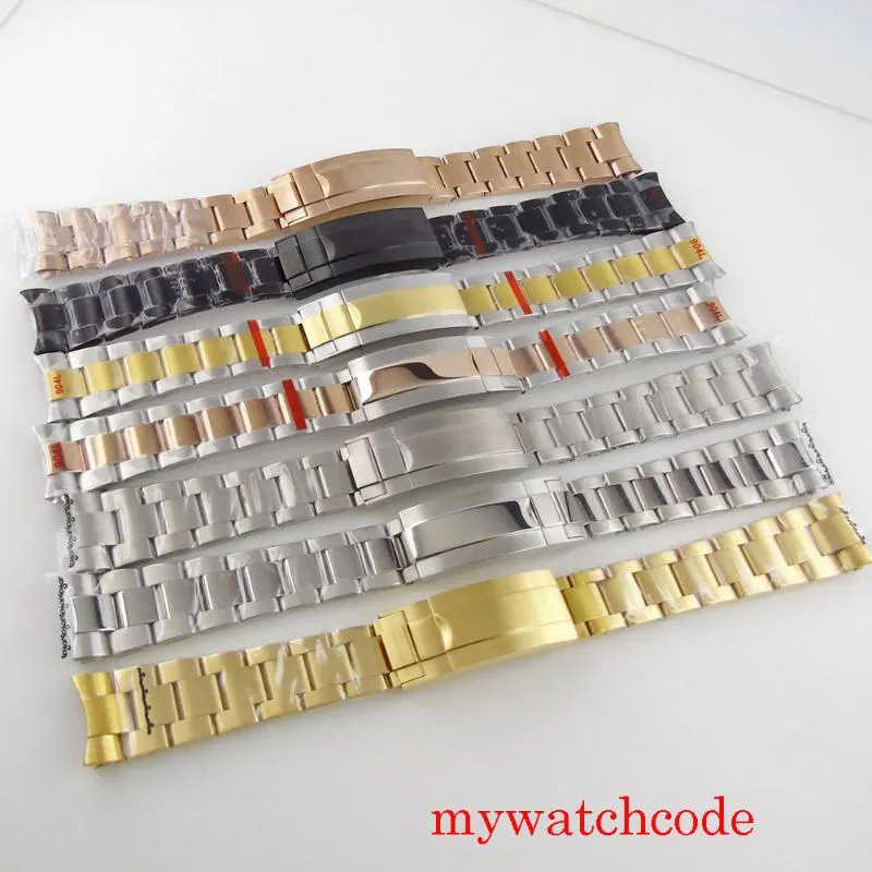 Bracelets de montre 20mm largeur 904L Oyster Bracelet en acier inoxydable noir PVD plaqué or boucle de déploiement montre-bracelet Parts178f