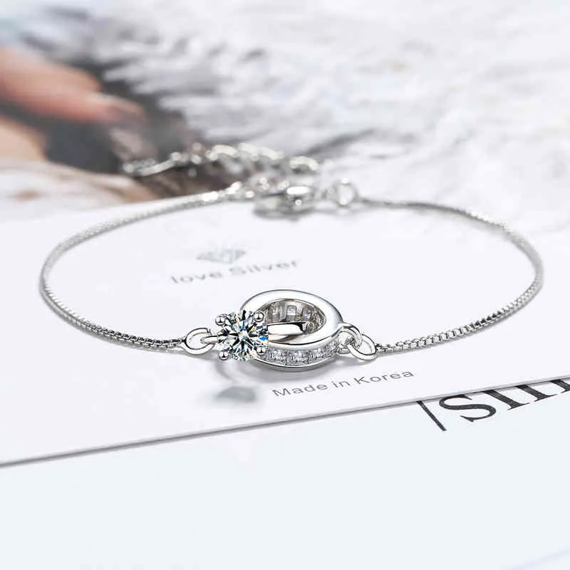 100% 925 argent Sterling mode luxe éclat CZ Zircon dames Bracelet bijoux pour femmes cadeau de mariage jamais Fade7UIX