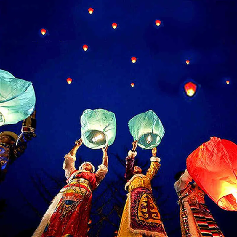 10-中国の紙空飛ぶランタンラントキャンドルランプイングライトクリスマスパーティーウェディングフェスティバル装飾R231128