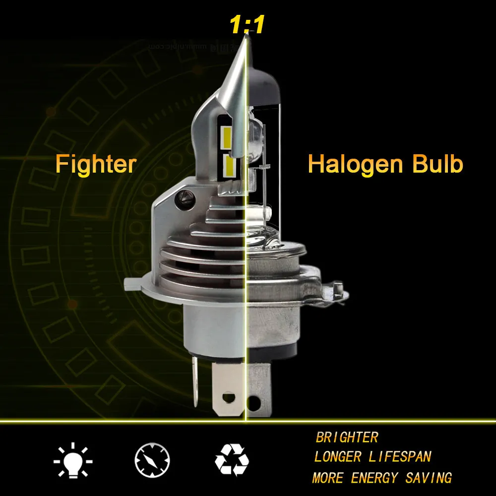 Lampe LED-Scheinwerfer Coche Motorrad Fighter H4 Canbus-Glühbirne 12V 6000K Weiß Gelb 70W 15000Lm Fern-/Abblendlicht