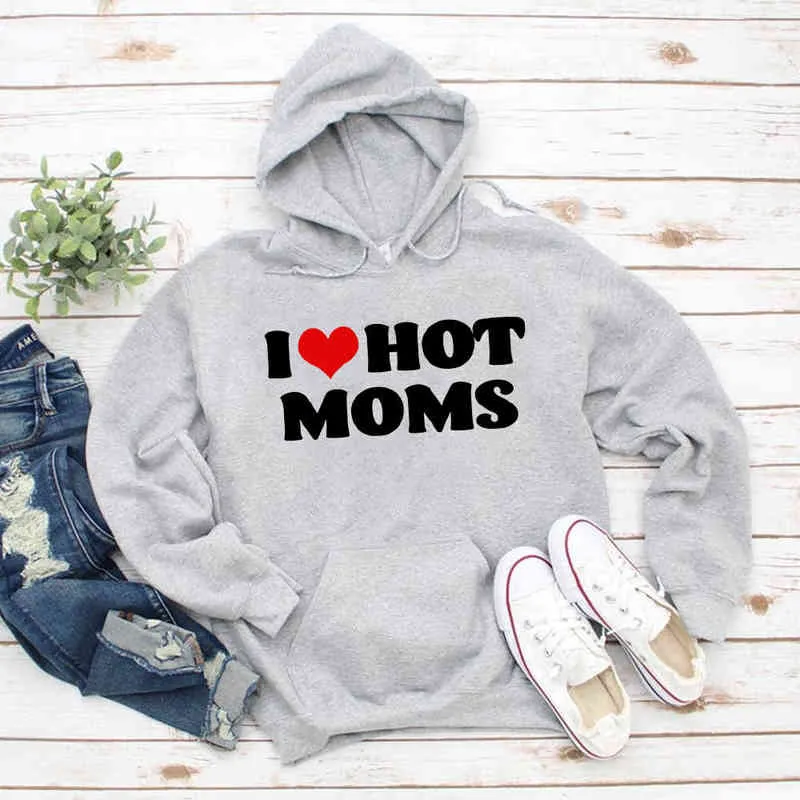 I Love Hot Moms Hoodie 레드 하트 Hot Mother 운동복 풀오버 Hoodie G1229