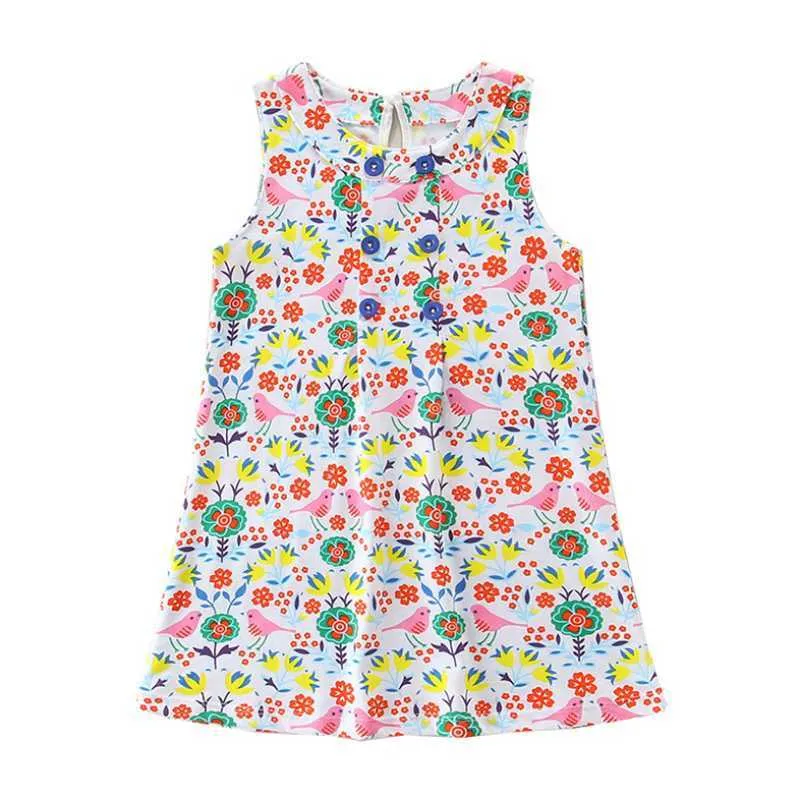 Jumping Meters Summer Owls Print Sleeveless Baby Dresses For Children's Clothes 2-7T Princess Frocks Animals Kids Dress 210529