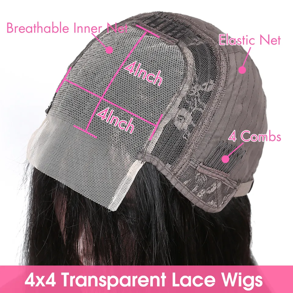 4x4 przezroczyste koronkowe peruki zamykające perwersyjne kręcone brazylijskie remy ludzkie włosy dla czarnych kobiet wstępnie linia włosów
