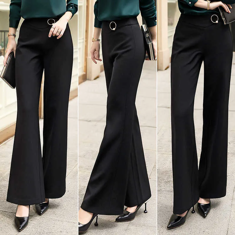 Autumn Casual Office Black Women Pants Loose High Waist Wide Leg Professional Plus Size 's Clothing 210527