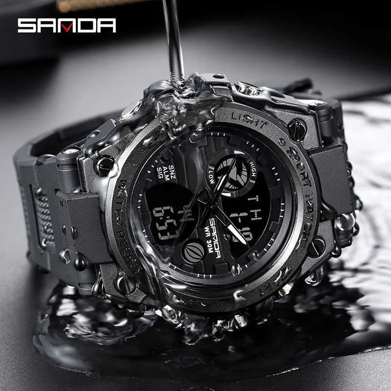 SANDA marque montre-bracelet hommes montres militaire armée Sport Style montre-bracelet double affichage mâle montre pour hommes horloge étanche heures 21278k