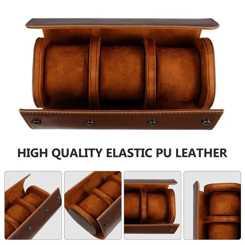 Watch Boxes & Cases 3 Slots Roll Travel Case Chic Portable Vintage Leather Display Storage Box With Slid In Out Organizers227Y