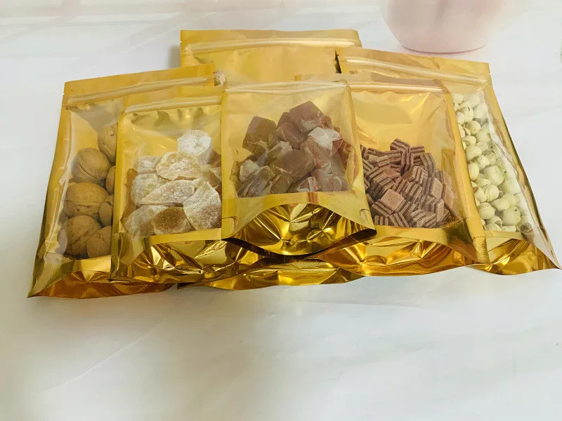 Small to Big Sizes Gold Golden Clear Self Seal Bags Standup Pouch Resealable Plastic Retail Packaging Bags Zipper Lock Mylar Bag Package