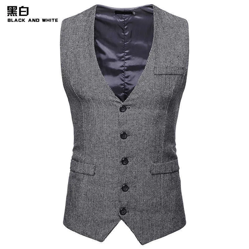 Herringbone Tweed Mens Gilet Formel Business Casual Slim Fit Gilets pour Rétro Style Britannique Gentleman Costume Gilet Gilet 210923