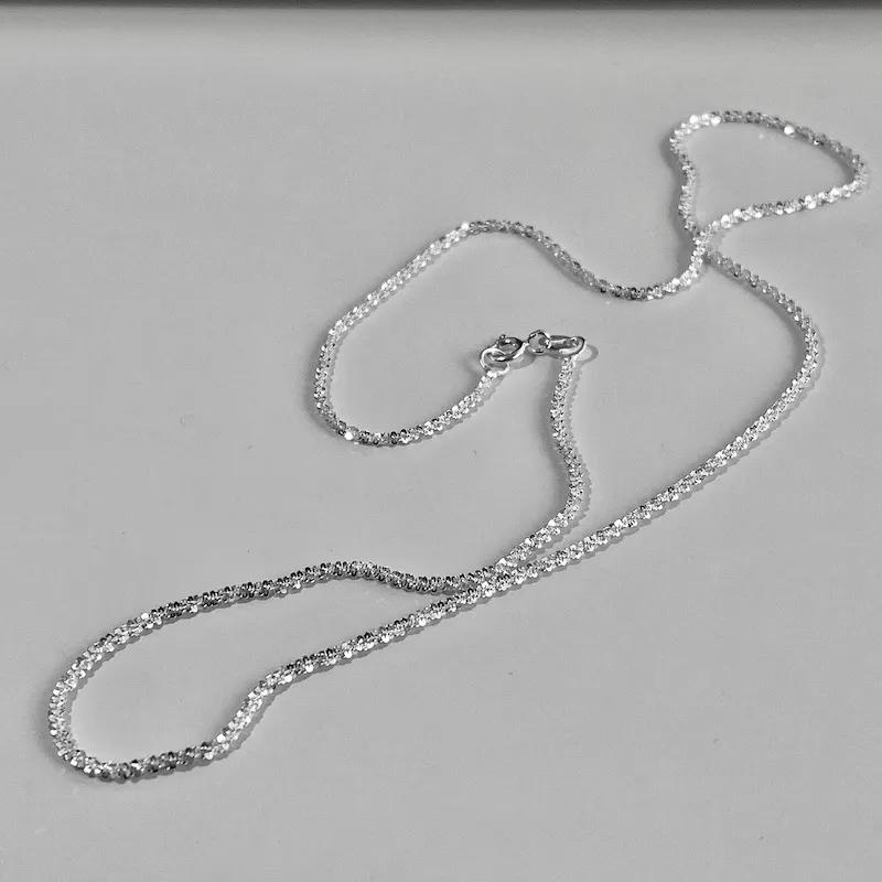 Collar delgado de cadena de clavícula con purpurina brillante de plata S925, collar de cadena femenina para mujer y niña, joyería italiana 45cm283U