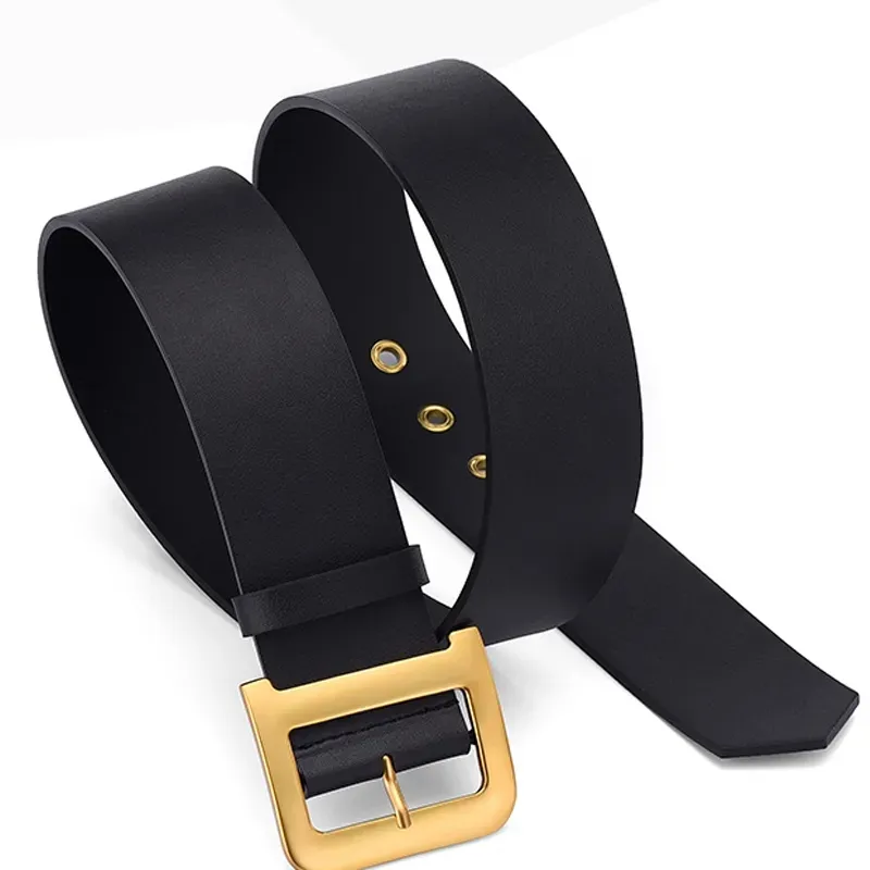 Designe Cinturones de cuero genuino para mujer para hombre Moda Cinturón simple Mujeres Ancho 5 5 cm Letra grande Hebilla dorada Pretina para niña Sin caja309Q
