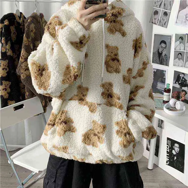 Kore Moda Teddy Bear Hoodies Kazaklar Adam Harajuku Gevşek Rahat Kazak Sonbahar Tüm Maç Tişörtü Çift Giyim W220221