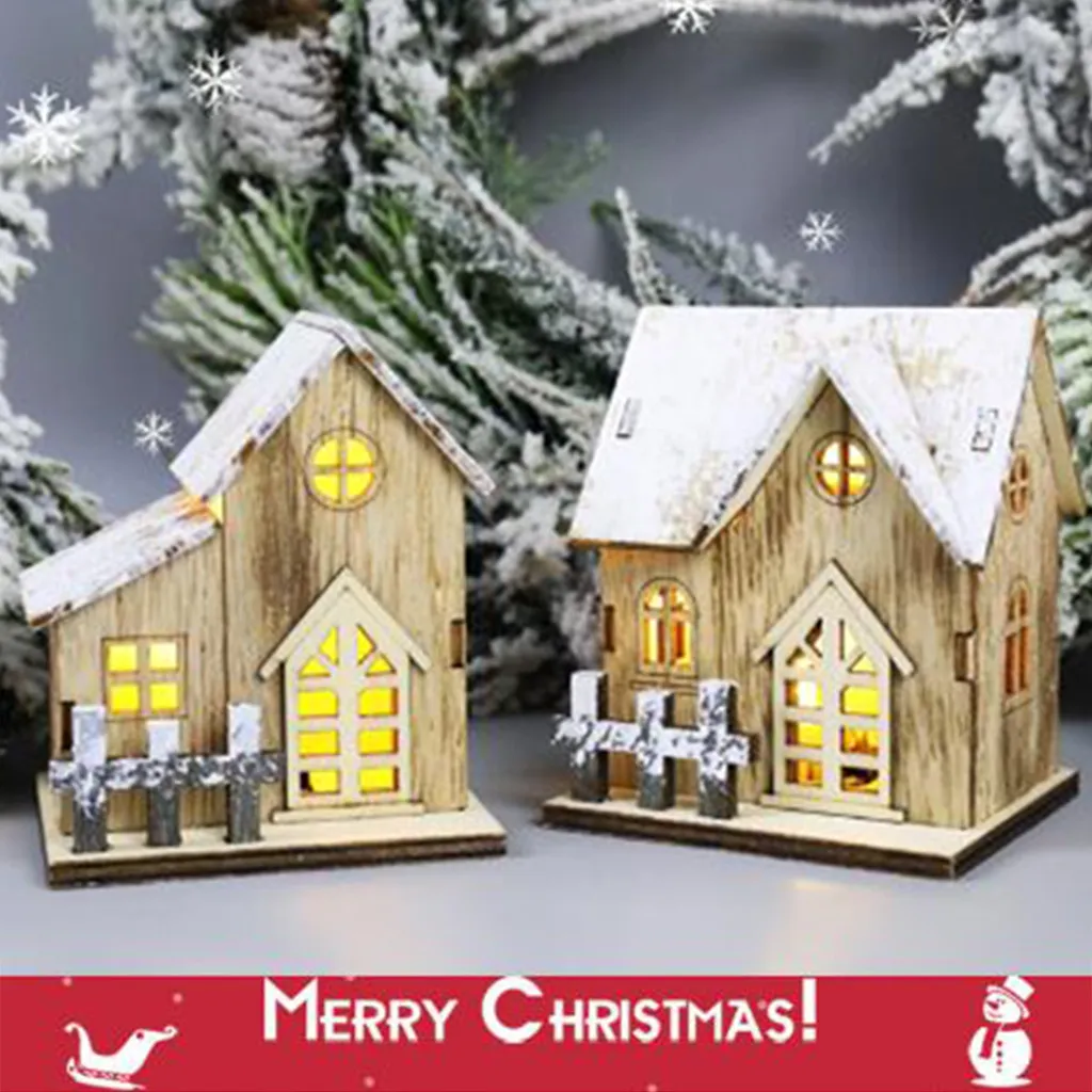 Christmas Luminous Cabin Wooden House Glittery LED Light Home Decoration Night Lamp Pendant Led Candles Prop Can03 Y201020