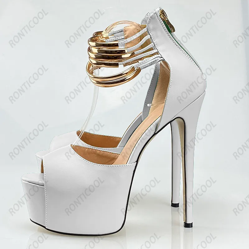 Rontic nouveauté femmes plate-forme sandales unisexe talons aiguilles Peep Toe magnifique nu blanc Fuchsia robe chaussures taille américaine 5-20