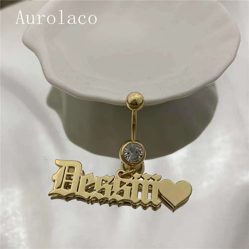 Aurolaco Fashion Name Нержавеющая сталь Изготовленные на заказ Ювелирные Изделия Циркон Живот Золотой Цвета Подарок для Женщин