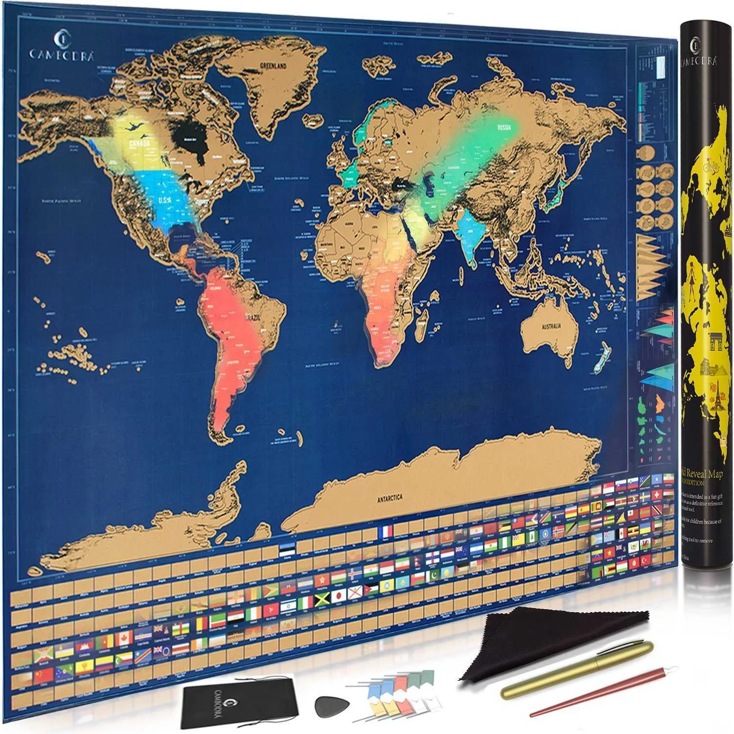 Deluxe cancella la mappa di viaggio del mondo Scratch Off la sala Adesivi murali Decorazione ufficio 210726