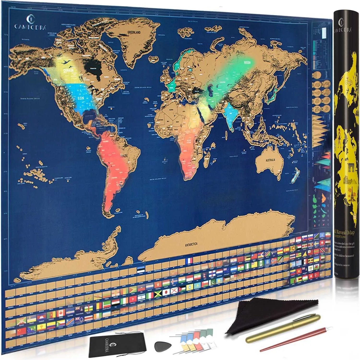 Deluxe ERASE World Travel Map kratzen Sie für Zimmer -Home -Office -Dekoration Wandaufkleber 2107269985372