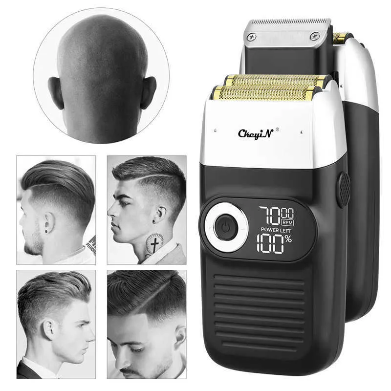 Elektrisch scheerapparaat Mannen LCD baard haartrimmer Oplaadbare Reciprocerende Dubbele Cutter Blade Bladhead Scheermachine 3 Speed ​​Razor P0817