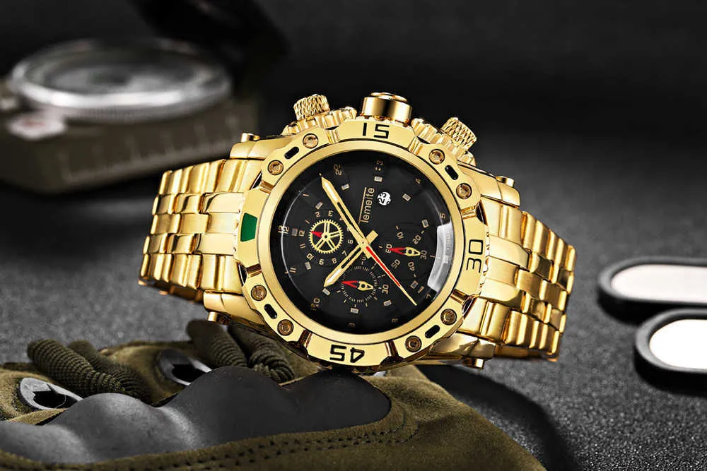 Teameite 2019 лучший бренд роскошный бизнес золотые кварцевые часы мужские часы большой размер мужские часы военный наручный часы Relogio Masculino X0625
