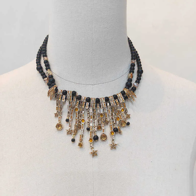 2021 nuovo marchio di gioielli di moda le donne catena spessa partito oro chiaro colore stella nappa perla di cristallo C pendente di lusso Brand274w