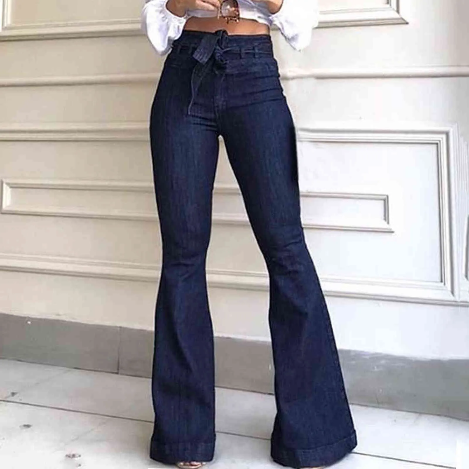 Femmes jambe large Denim Jeans taille haute pansement printemps été Jean dames Stretch tarif pantalons longs 211129