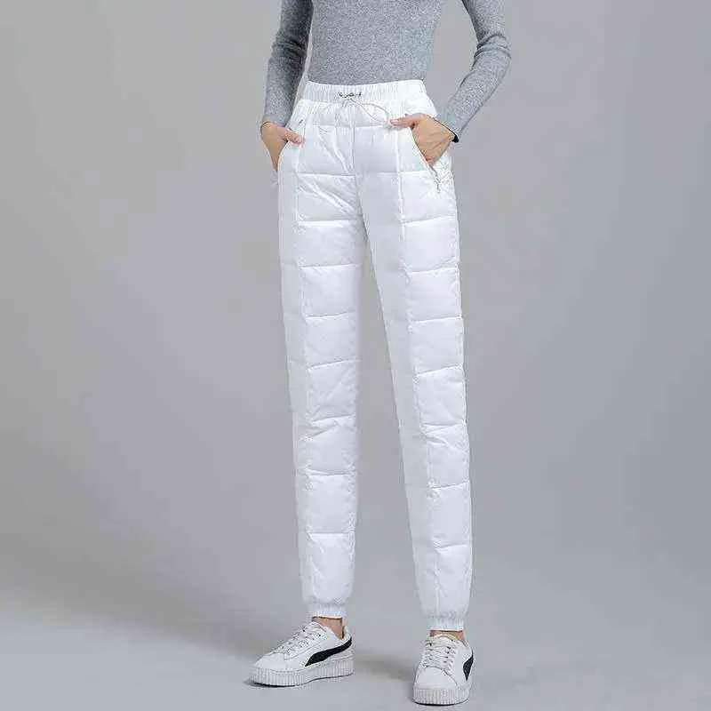 Pantalones de invierno gruesos sueltos informales para mujer, pantalones de algodón de talla grande cálidos a la moda, ropa de nieve sólida para mujer, pantalones de cintura alta para mujer 211216