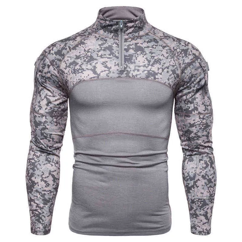 2021 New mens Camouflage Tattico Abbigliamento Militare Camicia Da Combattimento Assalto manica lunga Maglietta Stretta Costume Dell'esercito G1229