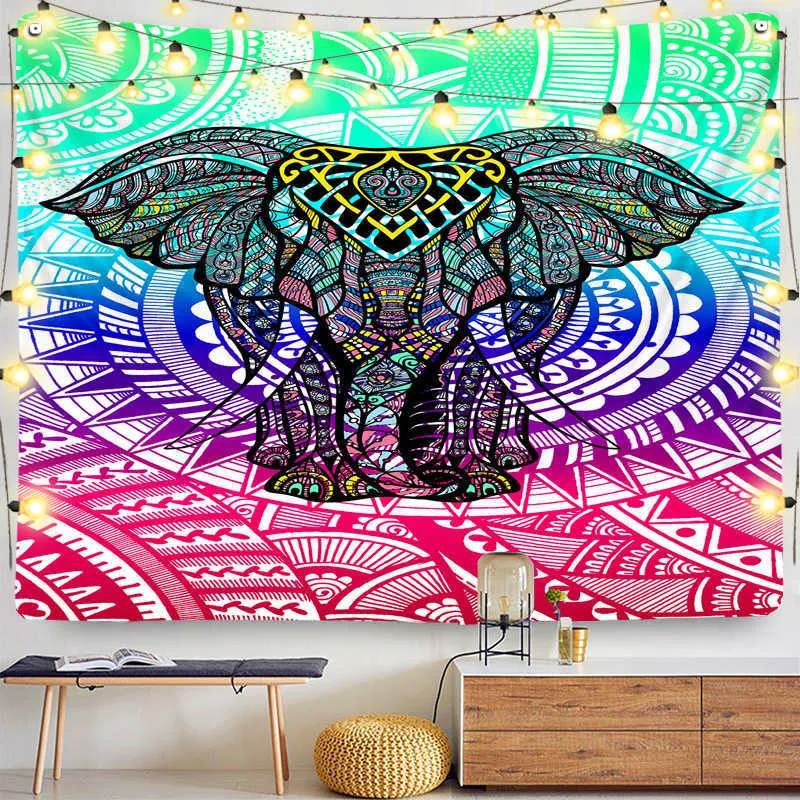 Inde Mandala Elephant Tapisserie Tenture murale Sandy Beach Pique-nique Tapis Couverture Camping Tente Voyage Boho Home Couvre-lit 210609