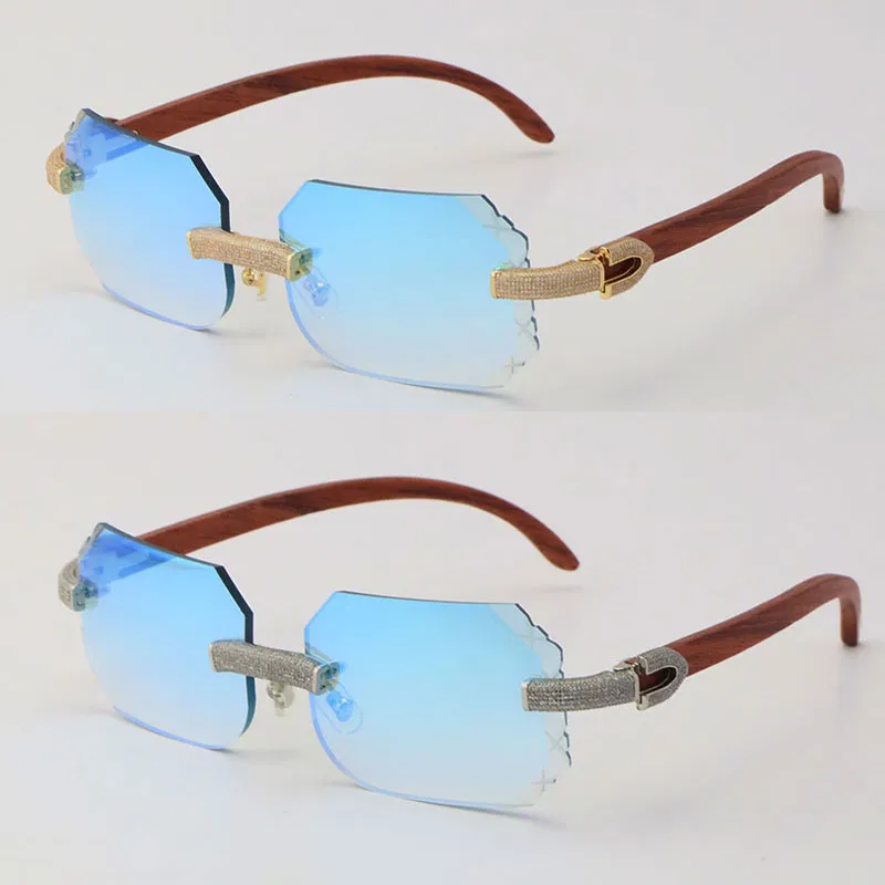 まったく新しいマイクロ舗装されたリムレスラグジュアリーダイヤモンドセットサングラスウッドグラスロック木製眼鏡フレームオスとメスのC D234T